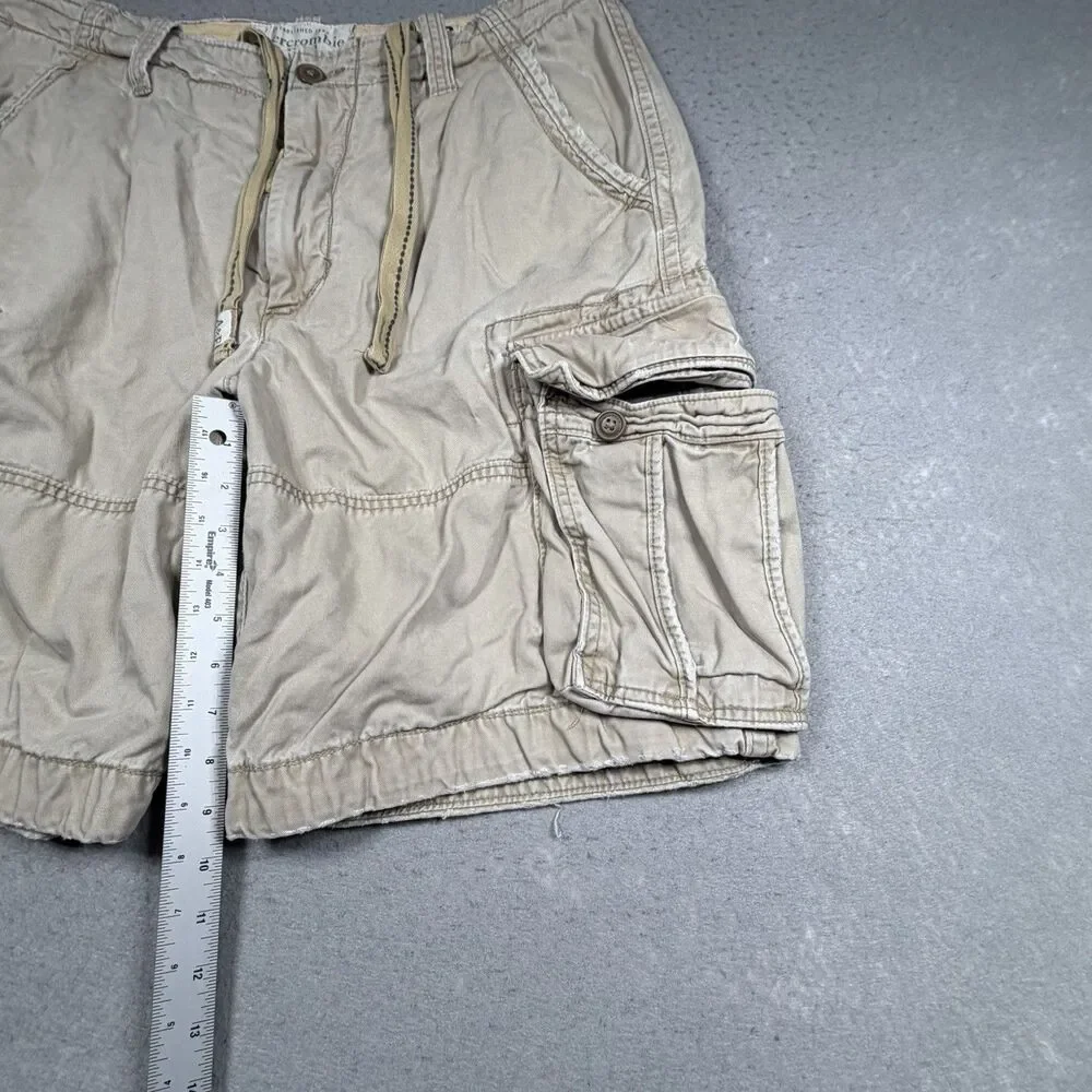 Abercrombie & Fitch Men’s Shorts 36 Khaki Button Fly Distressed Heavy Cargo